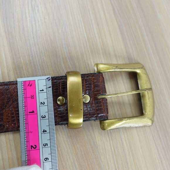 Vintage Belt Womens Crocodile Leather Faux XS Waist Dress Chunky Brass Buckle - Picture 9 of 14